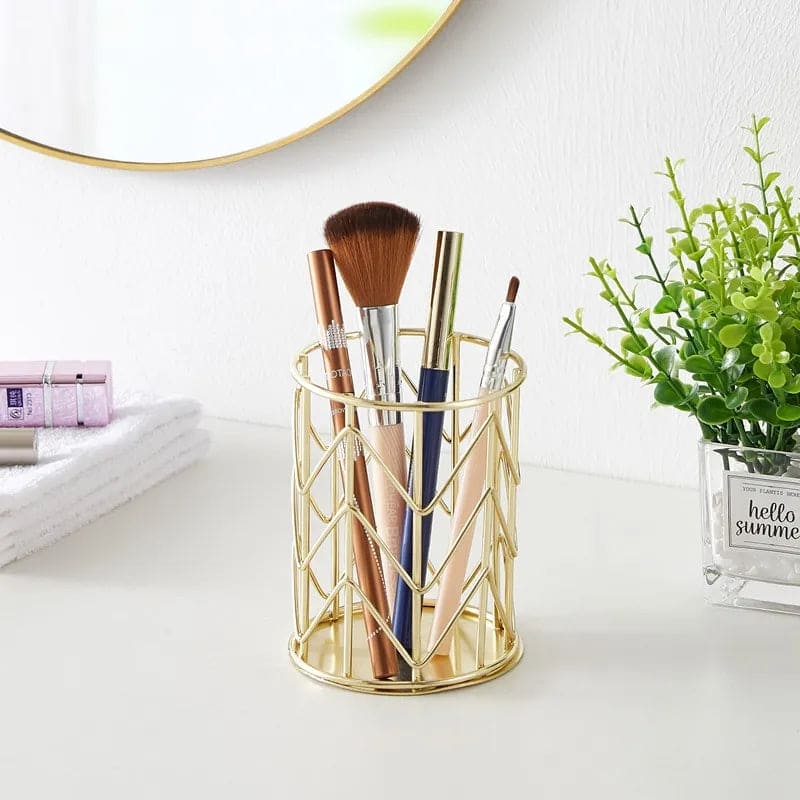 Hollow Out Makeup Brush Holder, Pen Pencil Stationary Holder, Lipstick Brush Pen Holder Organizer, Wrought Iron Pen Storage, Dressing Table Holder Case, Nordic Iron Cylindrical Cosmetics Makeup Brushes Storage Organizer