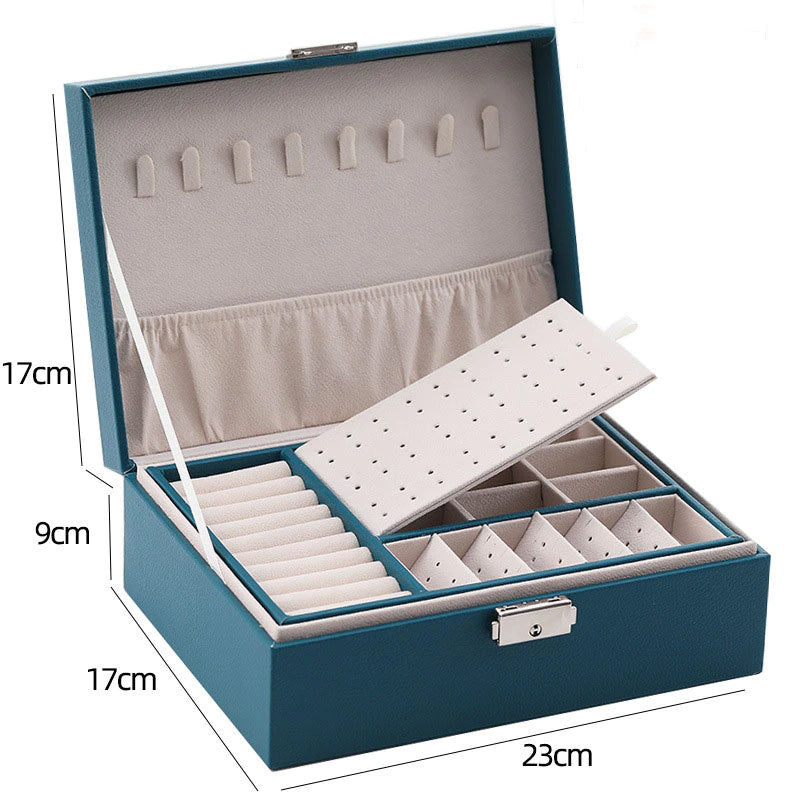 Double Layer Leather Jewellery Box, Earrings And Rings Storage Organizer, Portable Jewellery Box For Necklaces, Travel Jewelry Box Organizer with Lock, Travel Jewelry Leather Display Storage Case